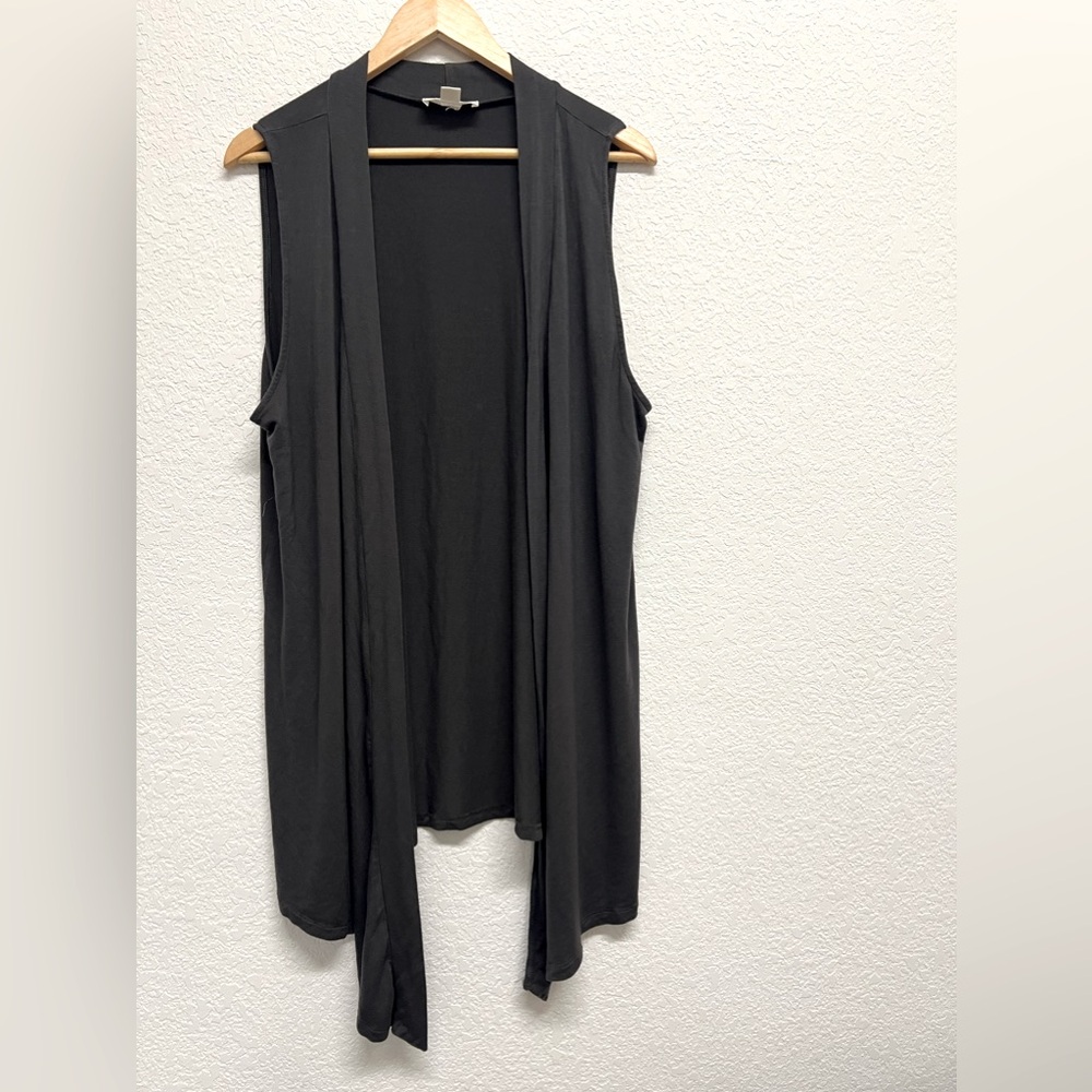 *Y2K Charcoal Grey Knit Jersey Open Front Emo Vest - 2XL